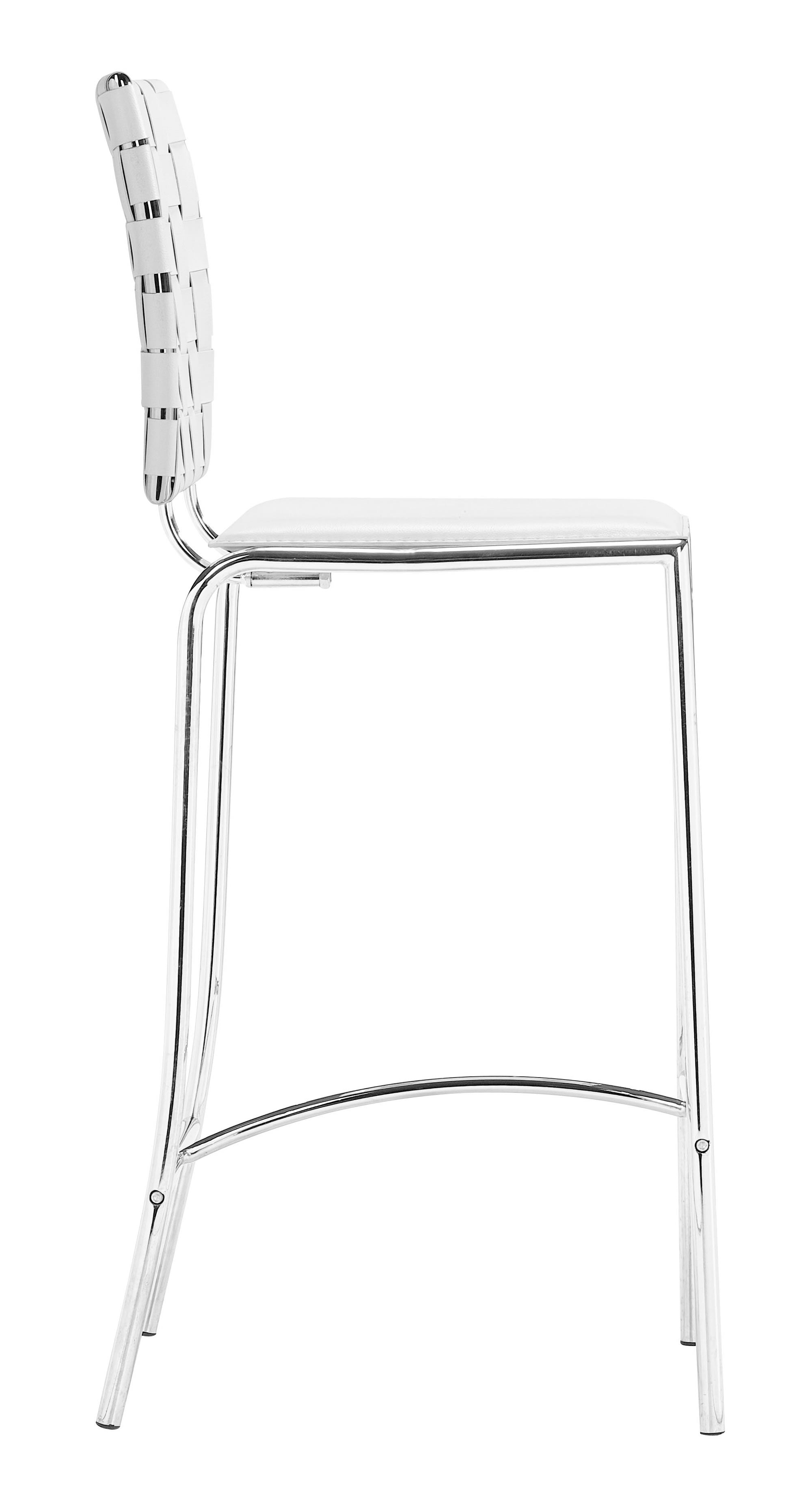 15" x 19" x 39" White, Leatherette, Chromed Steel, Cross Counter Chair - Set of 2