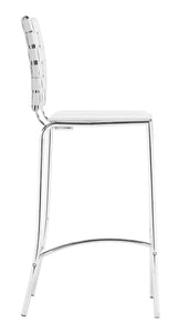 15" x 19" x 39" White, Leatherette, Chromed Steel, Cross Counter Chair - Set of 2