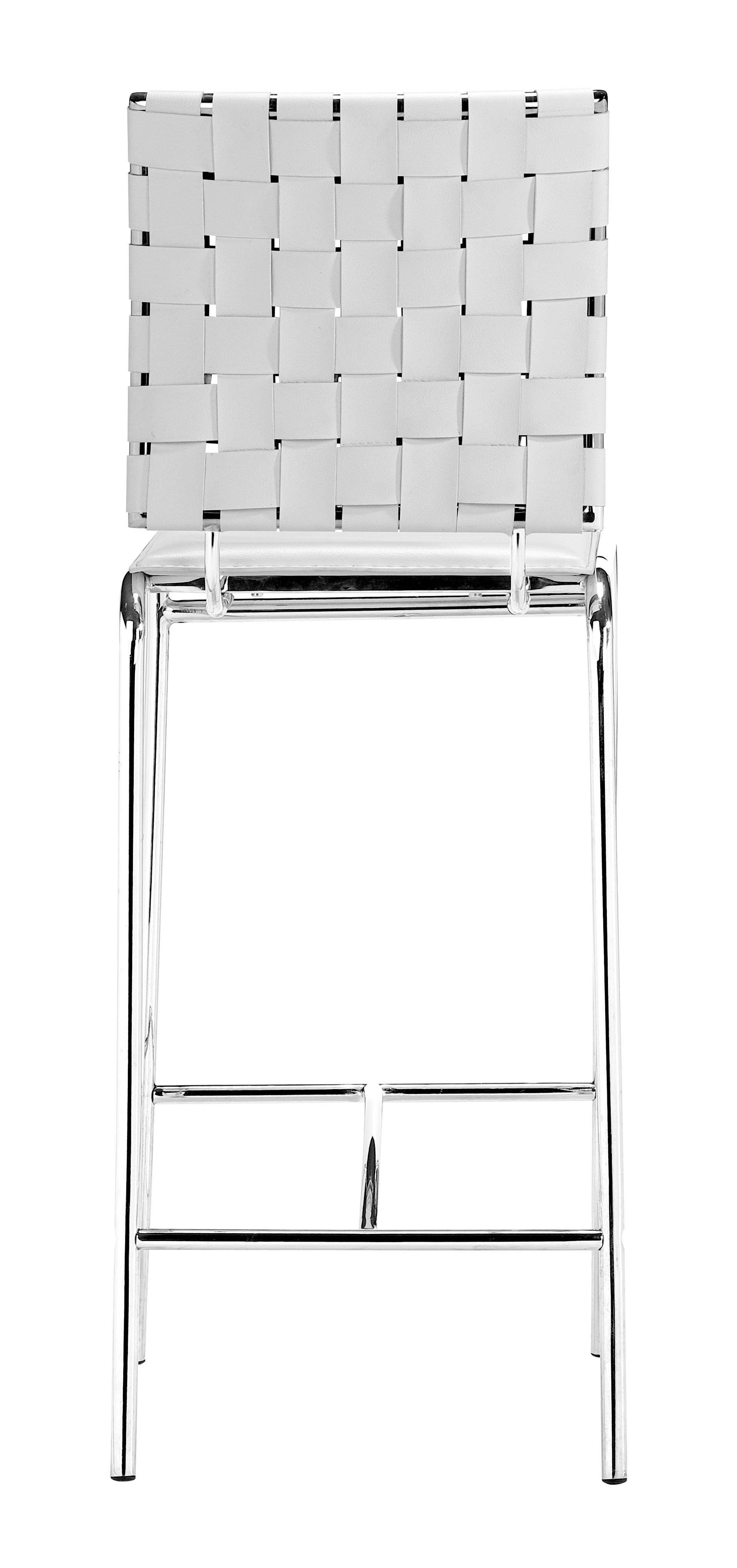 15" x 19" x 39" White, Leatherette, Chromed Steel, Cross Counter Chair - Set of 2