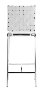 15" x 19" x 39" White, Leatherette, Chromed Steel, Cross Counter Chair - Set of 2