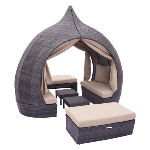 107.5" X 58" X 96.5" Brown And Beige Uv Resistant Wicker Daybed