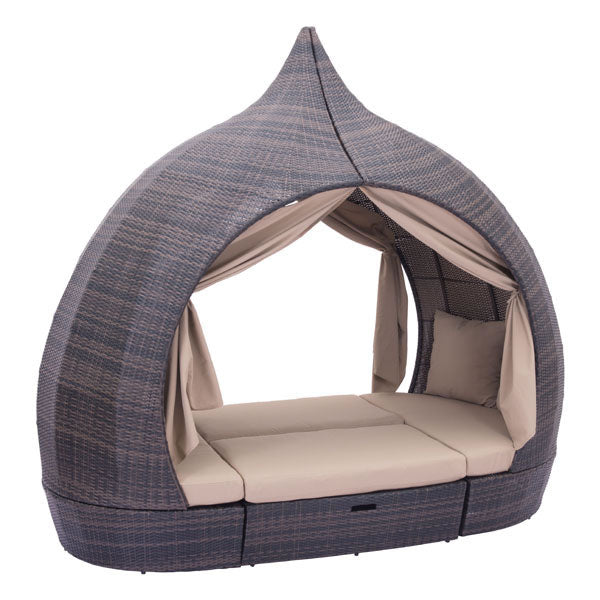 107.5" X 58" X 96.5" Brown And Beige Uv Resistant Wicker Daybed
