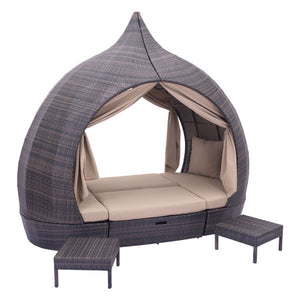 107.5" X 58" X 96.5" Brown And Beige Uv Resistant Wicker Daybed