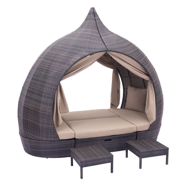 107.5" X 58" X 96.5" Brown And Beige Uv Resistant Wicker Daybed