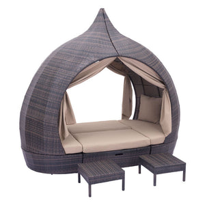 107.5" X 58" X 96.5" Brown And Beige Uv Resistant Wicker Daybed