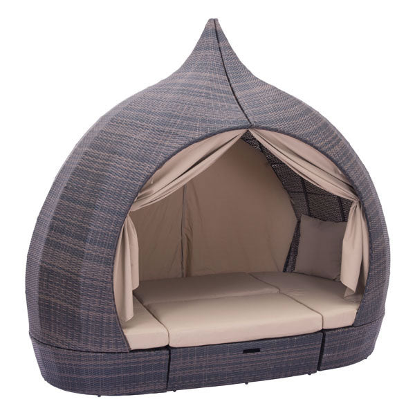 107.5" X 58" X 96.5" Brown And Beige Uv Resistant Wicker Daybed