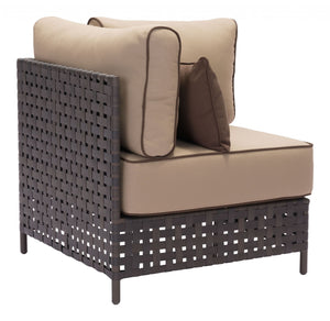 31.5" x 31.5" x 35.4" Brown & Beige, Sunproof Fabric, Aluminum, Synthetic Weave, Corner Chair