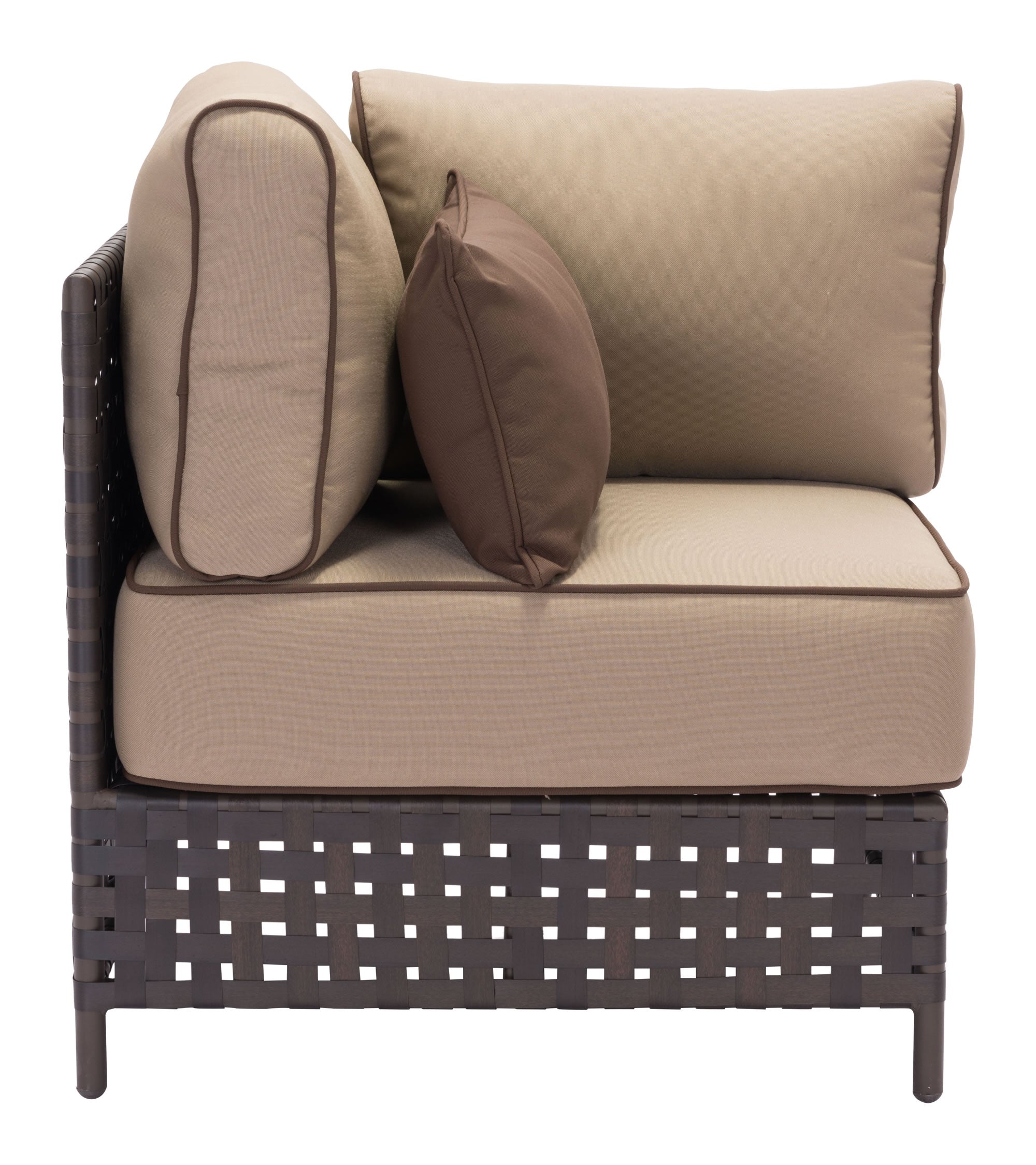 31.5" x 31.5" x 35.4" Brown & Beige, Sunproof Fabric, Aluminum, Synthetic Weave, Corner Chair