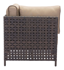 31.5" x 31.5" x 35.4" Brown & Beige, Sunproof Fabric, Aluminum, Synthetic Weave, Corner Chair