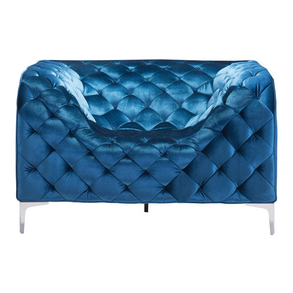 45.5" X 36.5" X 28" Blue Velvet  Arm Chair