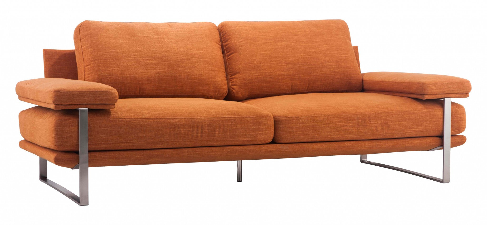 86.6" x 37.4" x 33.5" Orange, Brushed Stainless Steel, Sofa