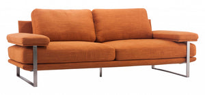 86.6" x 37.4" x 33.5" Orange, Brushed Stainless Steel, Sofa