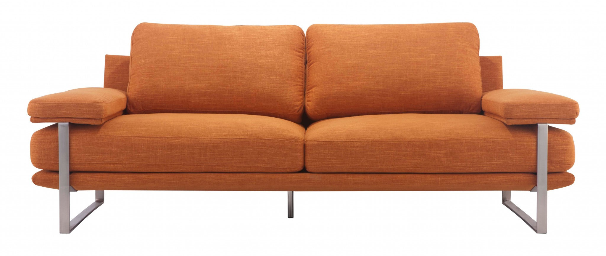 86.6" x 37.4" x 33.5" Orange, Brushed Stainless Steel, Sofa