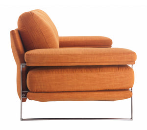 86.6" x 37.4" x 33.5" Orange, Brushed Stainless Steel, Sofa
