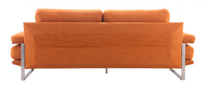 86.6" x 37.4" x 33.5" Orange, Brushed Stainless Steel, Sofa