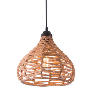 11.8" X 11.8" X 129.5" Natural Synthetic Woven Painted Metal Ceiling Lamp