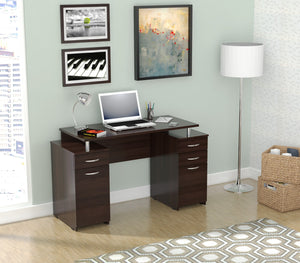 30" Espresso Melamine and Engineered Wood Computer Desk with 4 Drawers