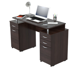 30" Espresso Melamine and Engineered Wood Computer Desk with 4 Drawers