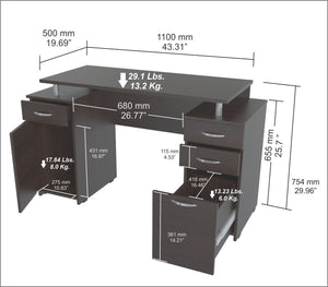 30" Espresso Melamine and Engineered Wood Computer Desk with 4 Drawers