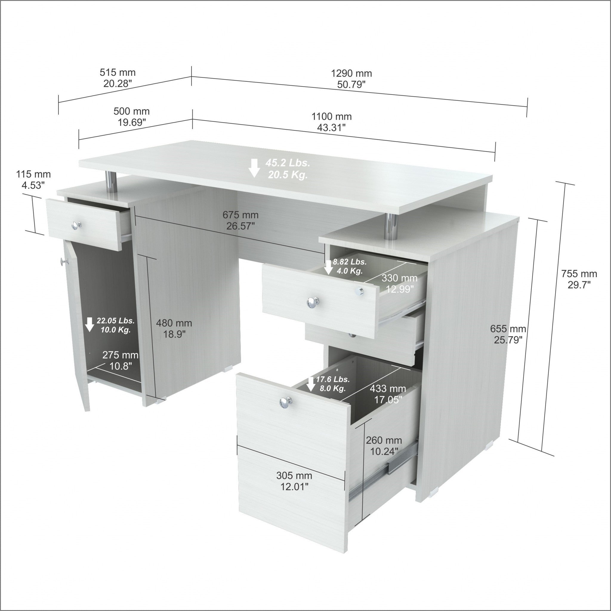 29.7" White Melamine and Engineered Wood Computer Desk