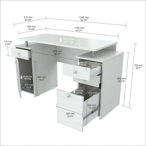 29.7" White Melamine and Engineered Wood Computer Desk