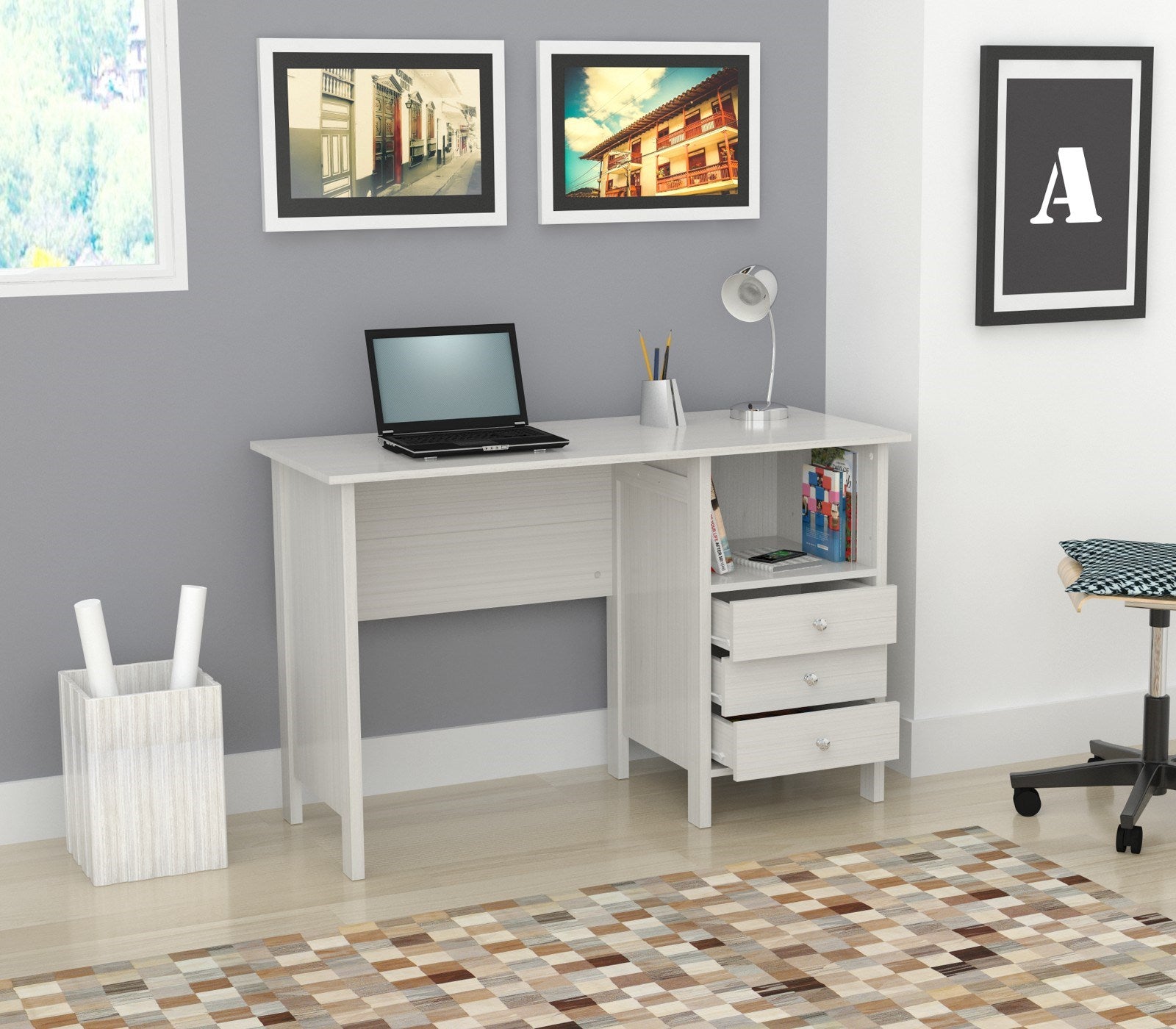 29.7" White Melamine and Engineered Wood Computer Desk