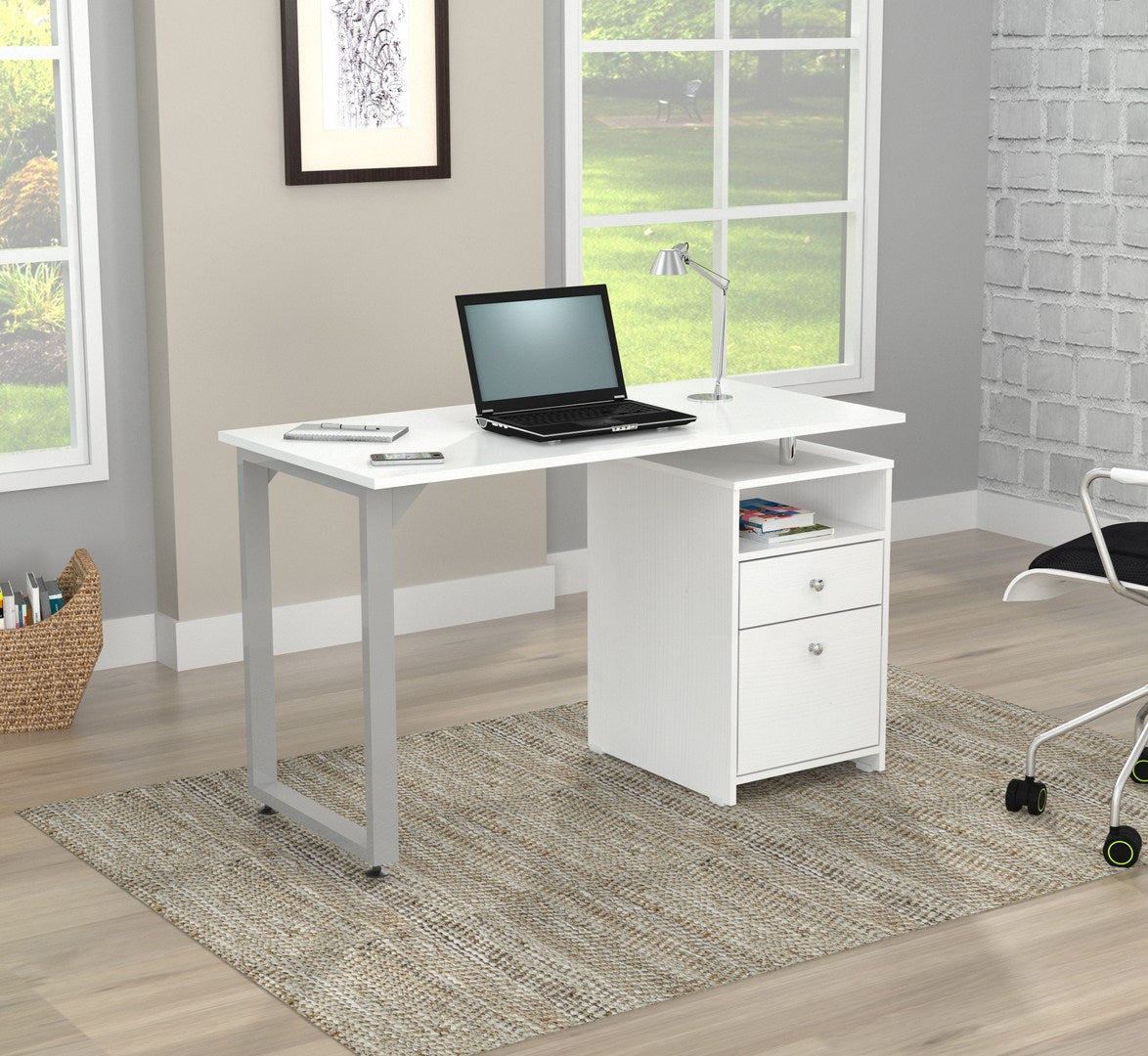 29.5" Modern White Melamine and Engineered Wood Writing Desk