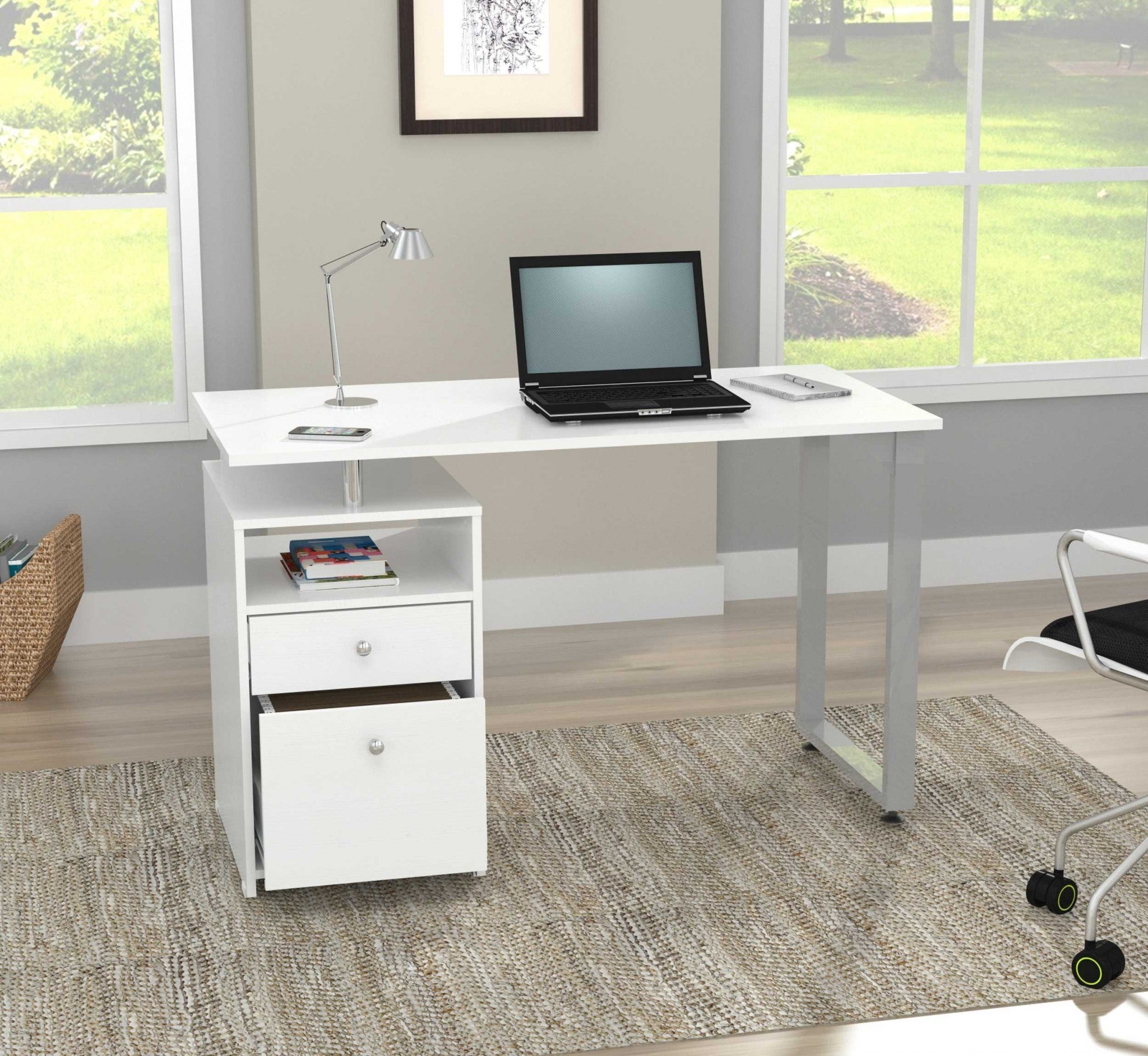 29.5" Modern White Melamine and Engineered Wood Writing Desk