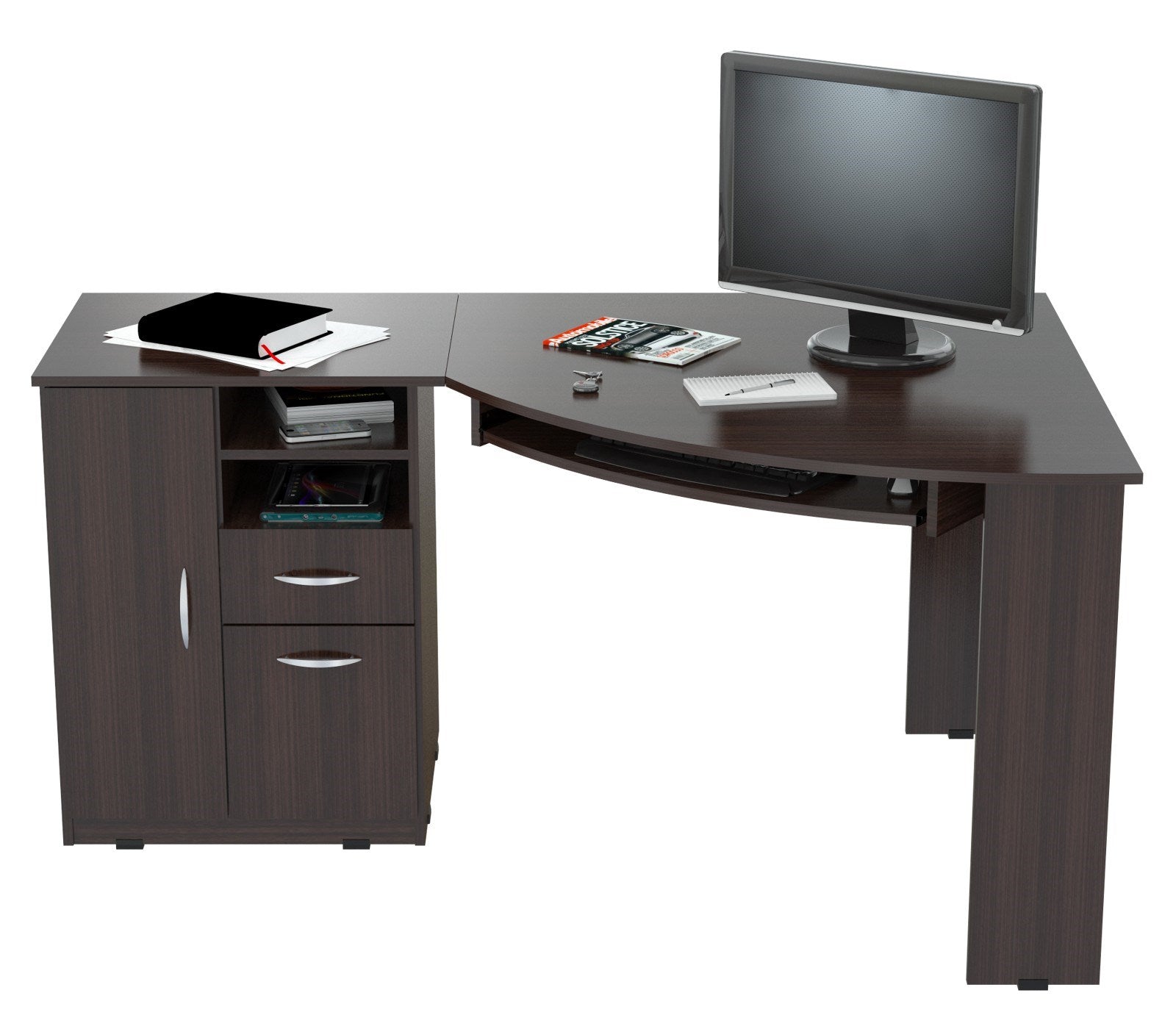 29.5" Espresso Melamine and Engineered Wood L Shaped Computer Work Center