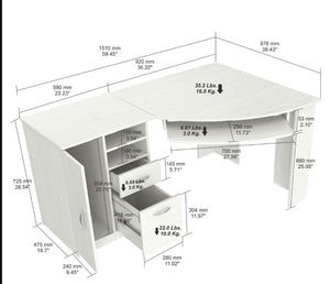 28.5" White Melamine and Engineered Wood Corner Computer Desk