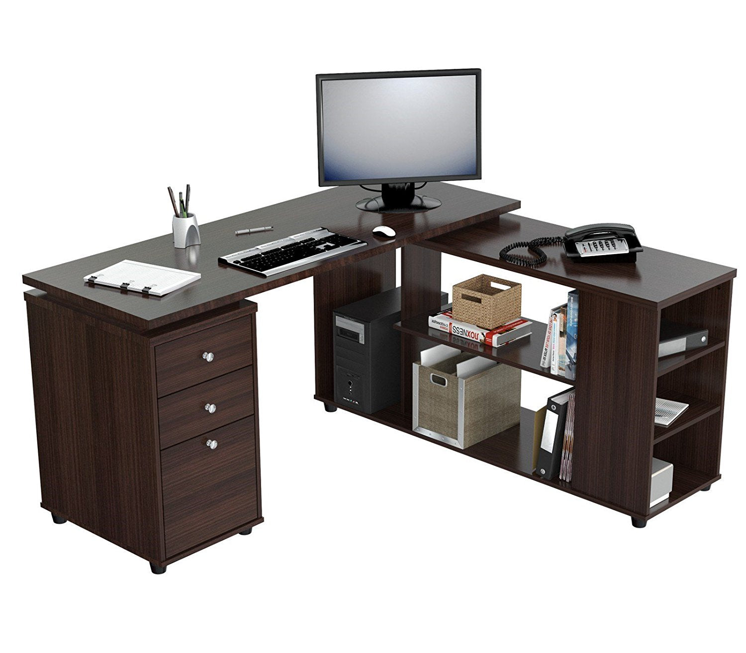 29.5" Espresso Melamine and Engineered Wood L Shaped Computer Desk