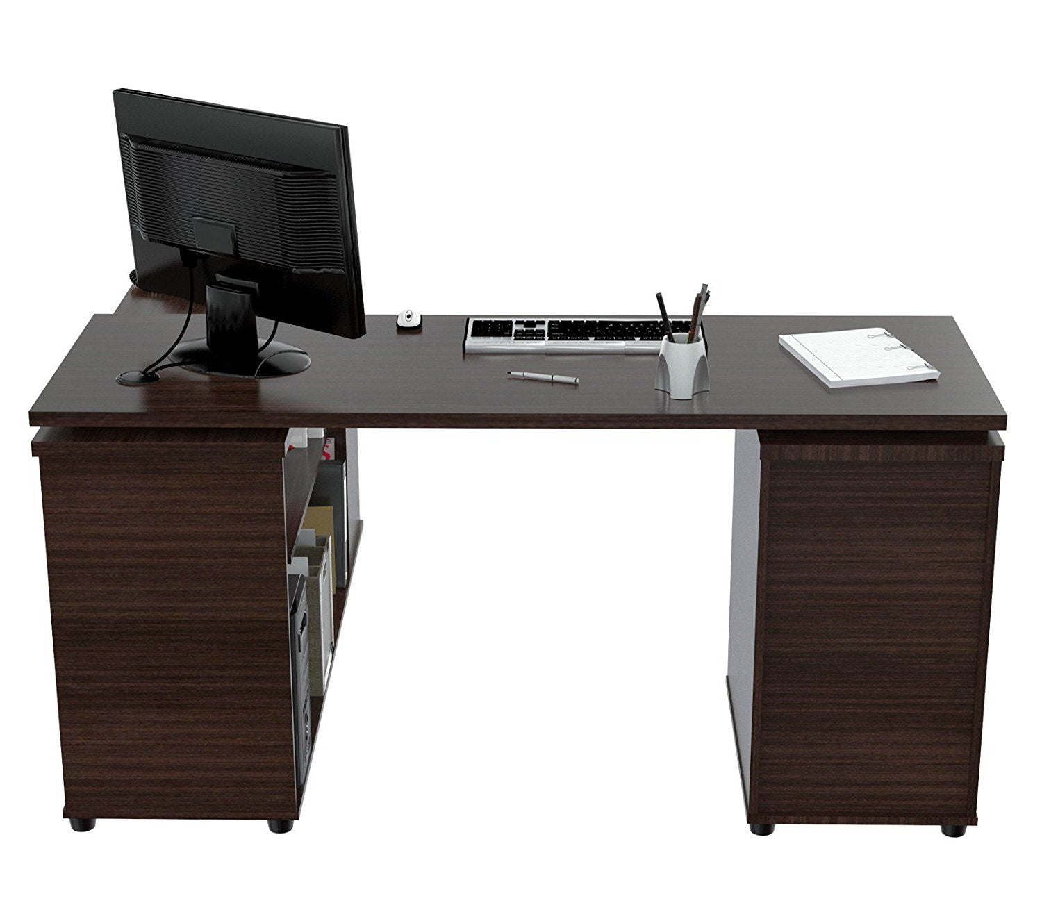 29.5" Espresso Melamine and Engineered Wood L Shaped Computer Desk