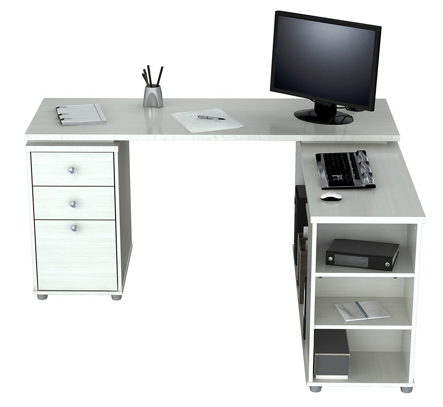 29.5" White Melamine and Engineered Wood L Shaped Computer Desk