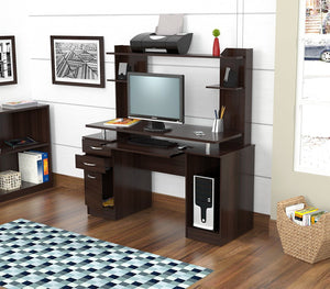 53.4" Espresso Melamine and Engineered Wood Computer Desk with Hutch