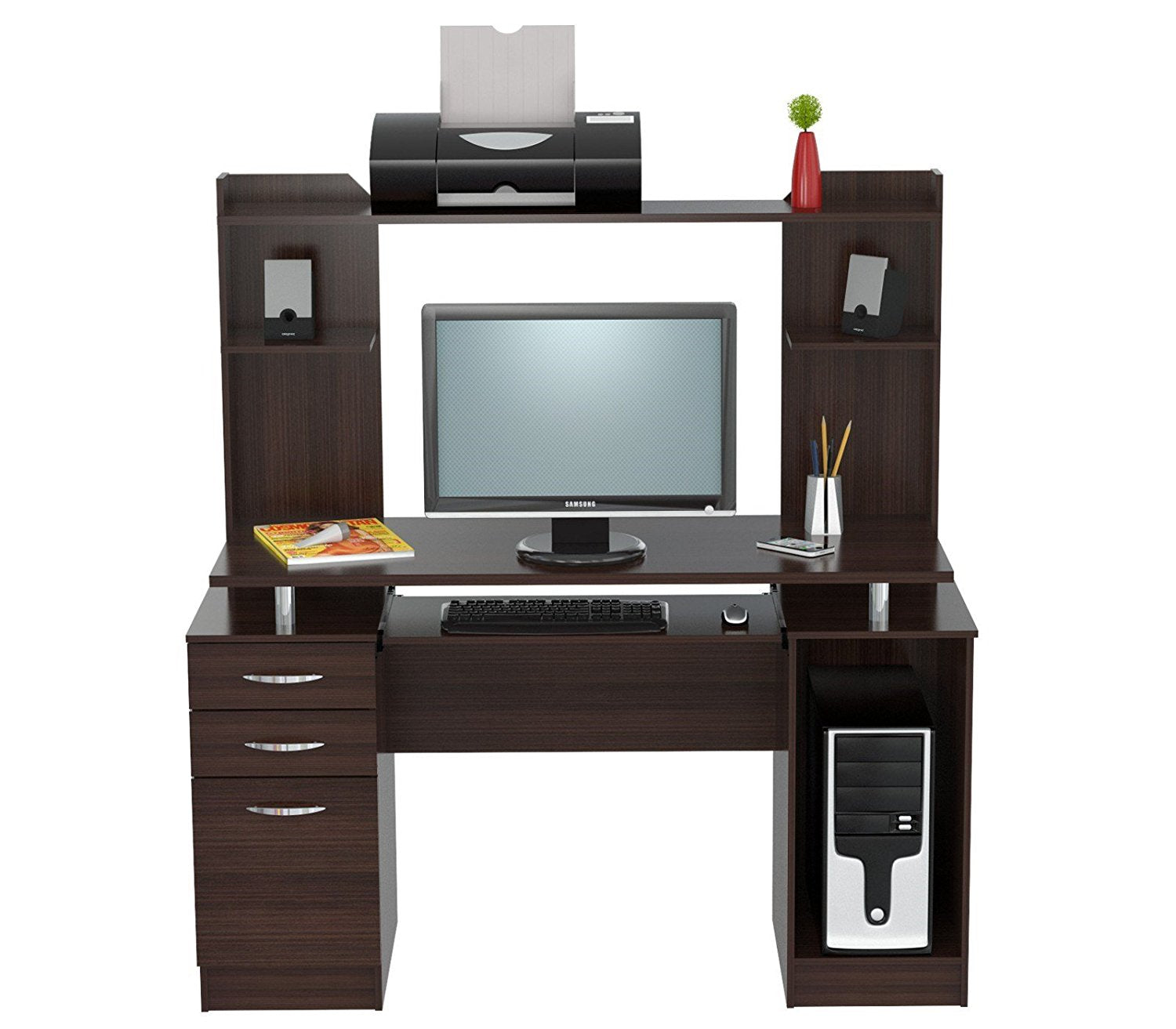 53.4" Espresso Melamine and Engineered Wood Computer Desk with Hutch