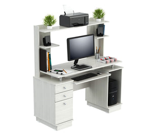 53.4" White Melamine and Engineered Wood Computer Desk with Hutch