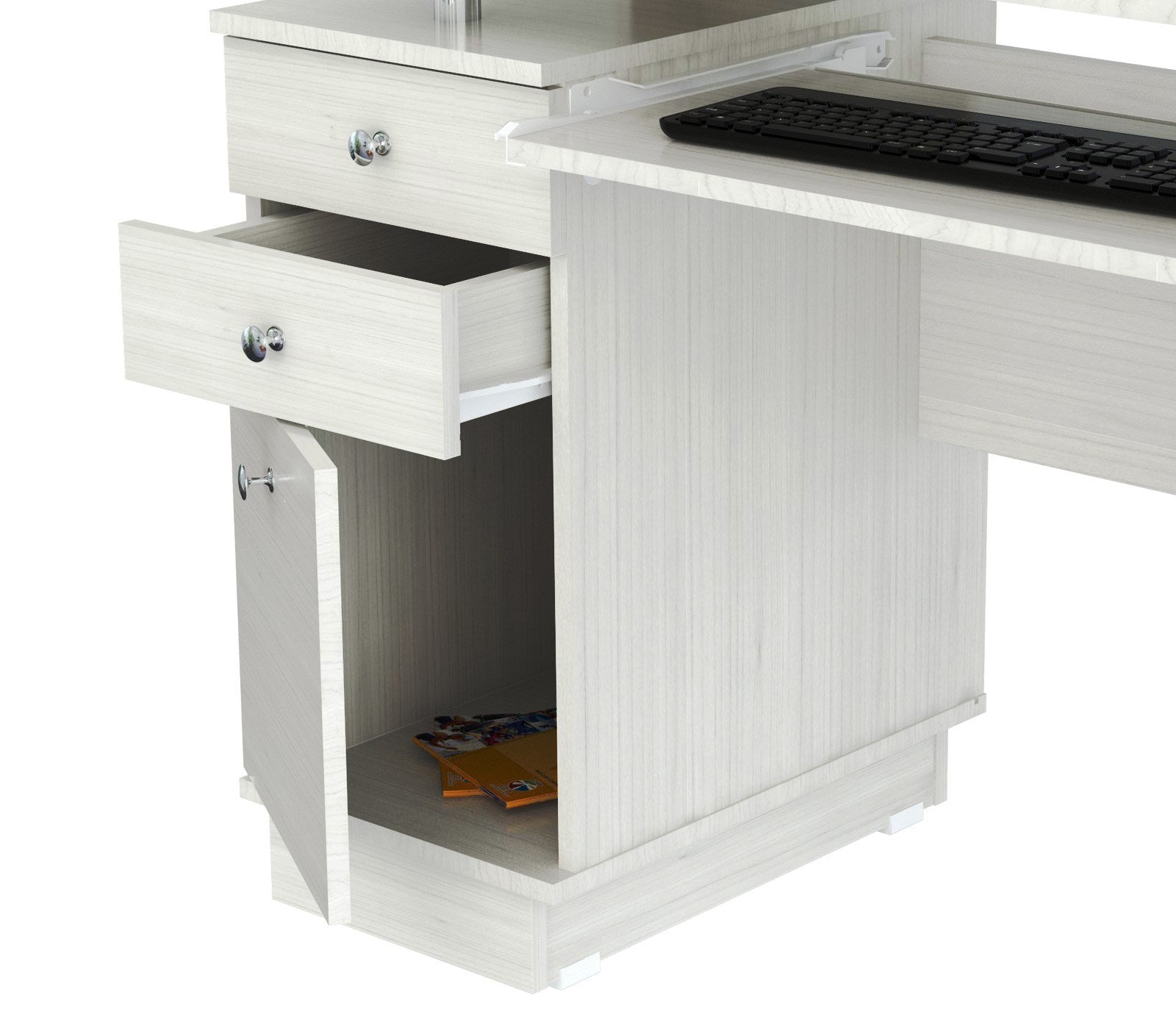 53.4" White Melamine and Engineered Wood Computer Desk with Hutch