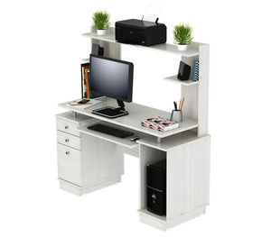 53.4" White Melamine and Engineered Wood Computer Desk with Hutch