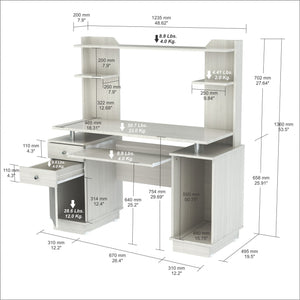 53.4" White Melamine and Engineered Wood Computer Desk with Hutch