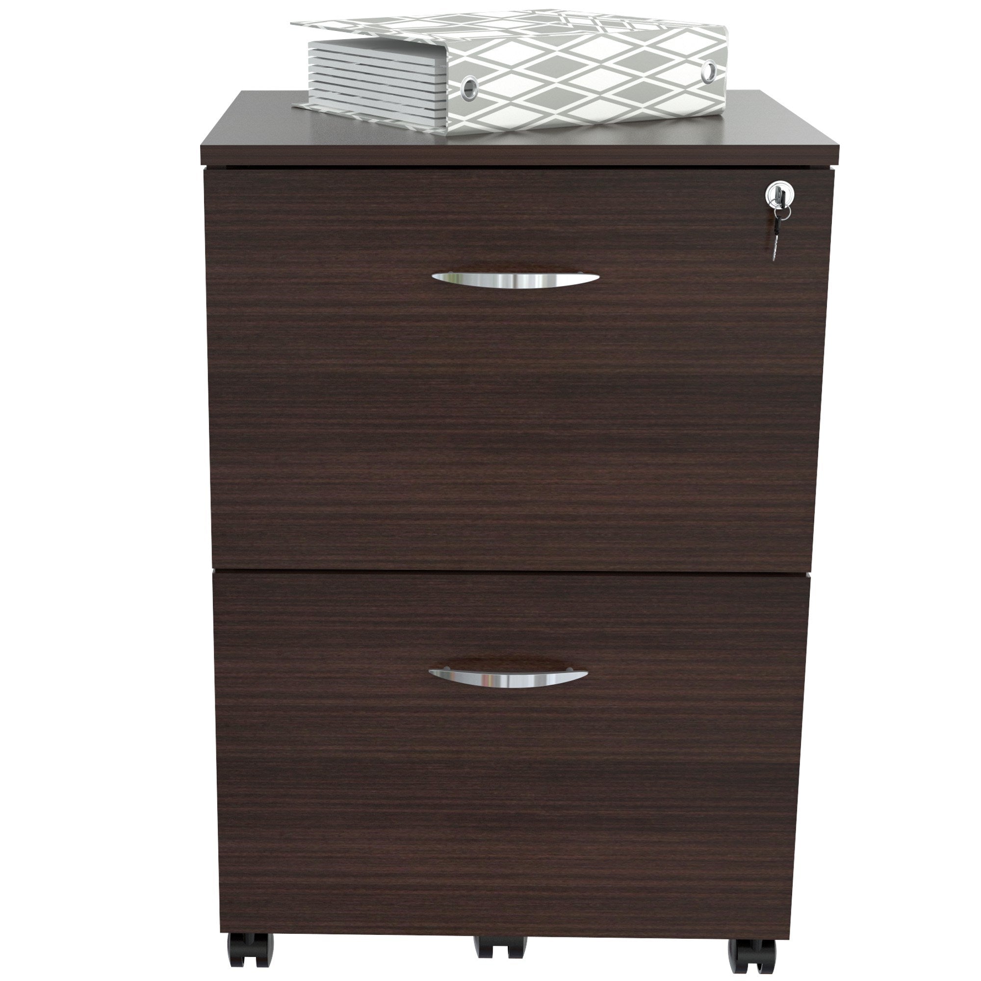 27.6" Espresso Melamine and Engineered Wood File Cabinet with Two Drawers