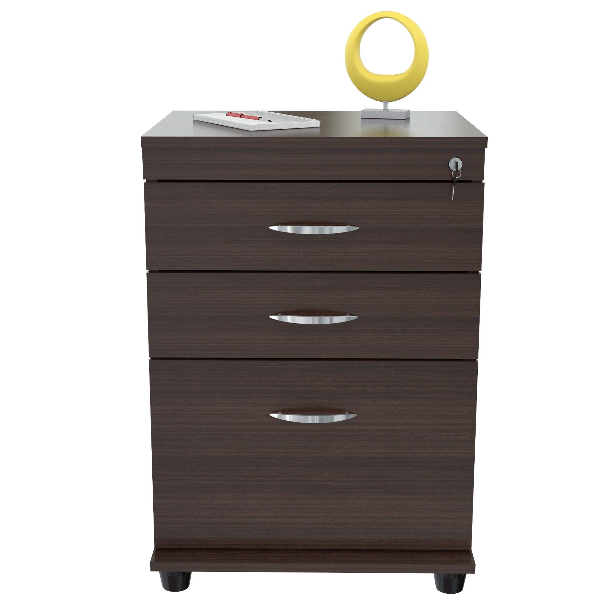 26.8" Espresso Melamine and Engineered Wood File Cabinet with 3 Drawers