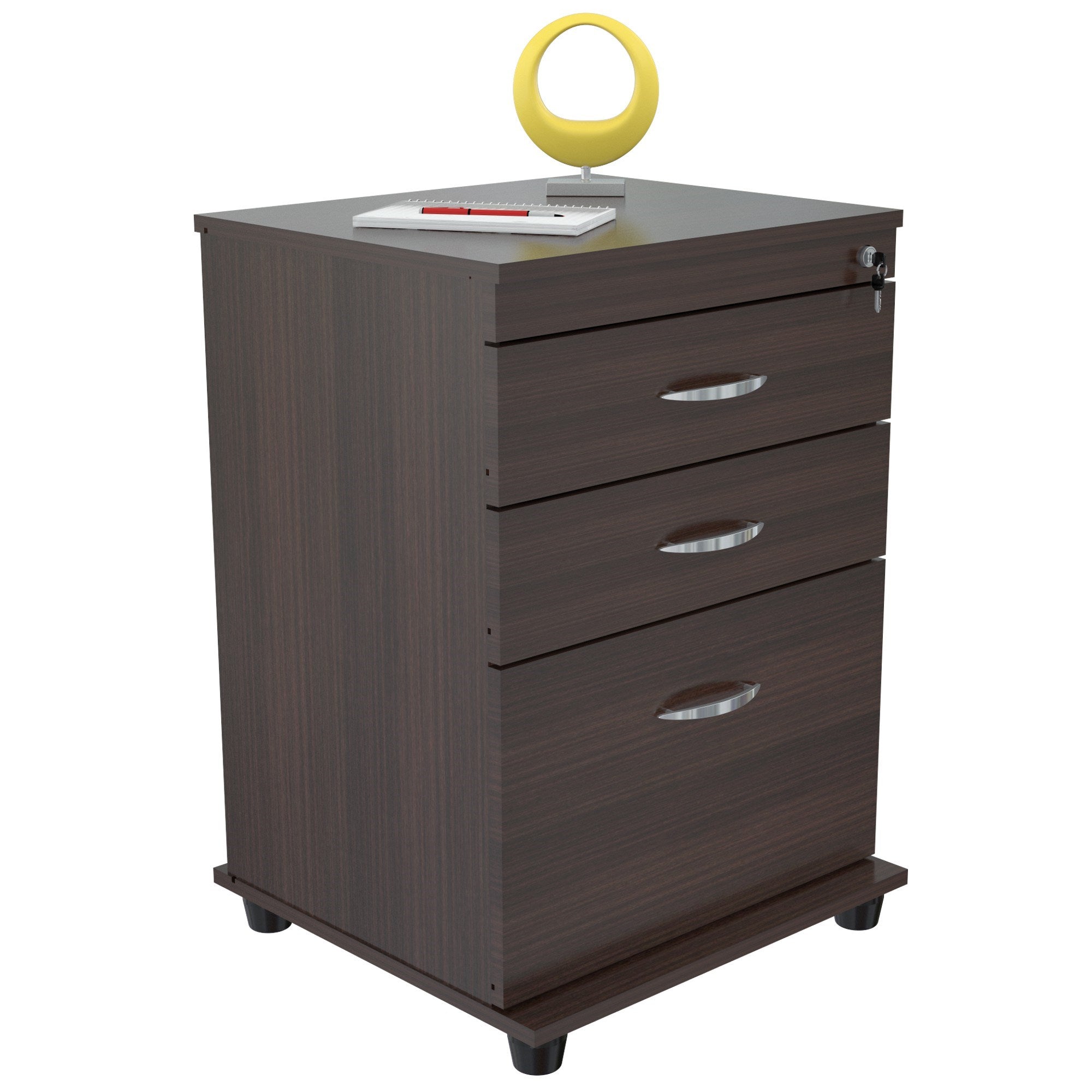 26.8" Espresso Melamine and Engineered Wood File Cabinet with 3 Drawers