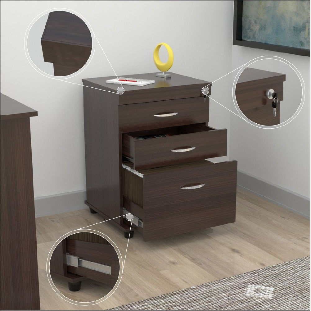 40.2" Espresso Melamine and Engineered Wood File Cabinet with 3 Drawers