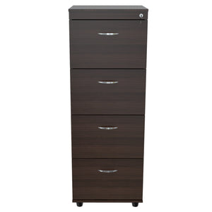 52" Espresso Melamine and Engineered Wood File Cabinet with 4 Drawers
