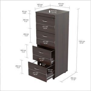 52" Espresso Melamine and Engineered Wood File Cabinet with 4 Drawers