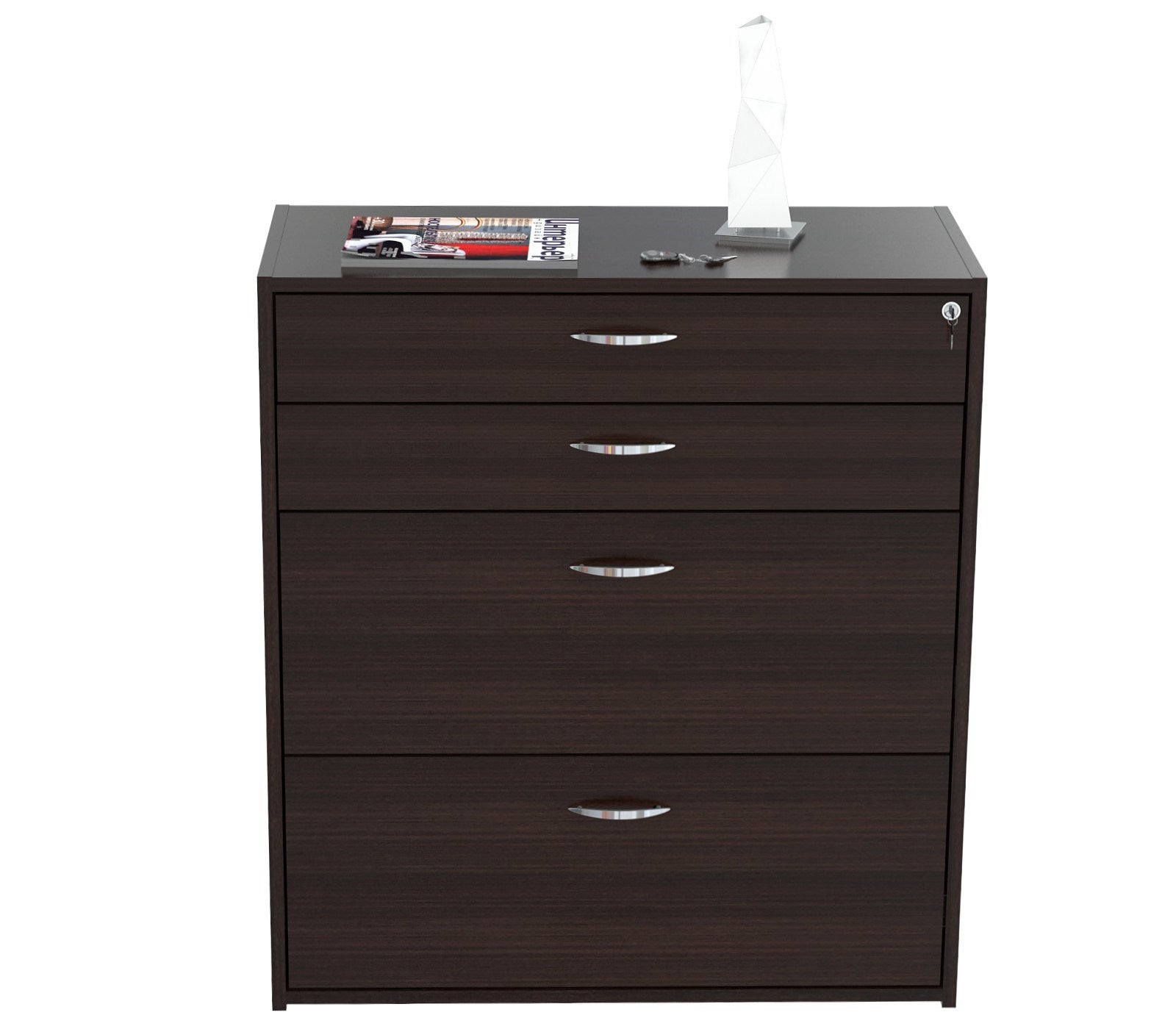 38.7" Espresso Melamine and Engineered Wood Filing Cabinet with 4 Drawers