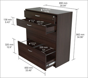 38.7" Espresso Melamine and Engineered Wood Filing Cabinet with 4 Drawers