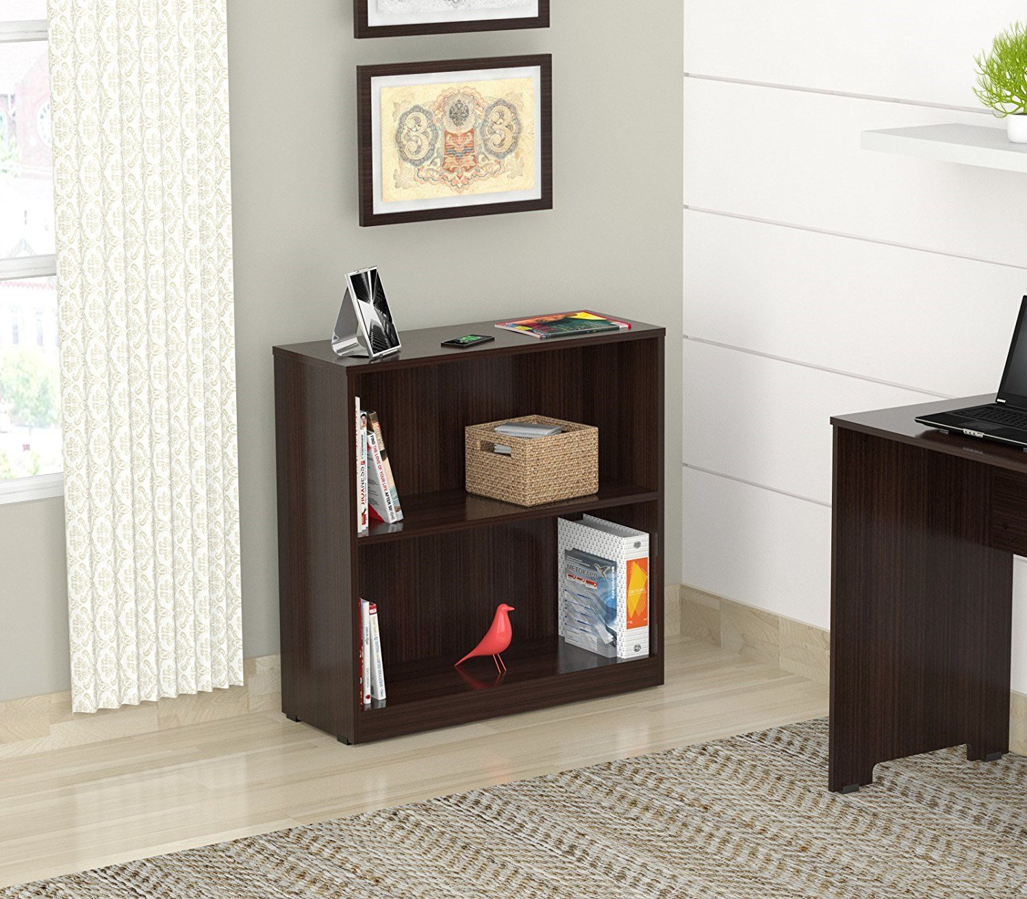 31.5" Espresso and Wenge Melamine and Engineered Wood Bookcase