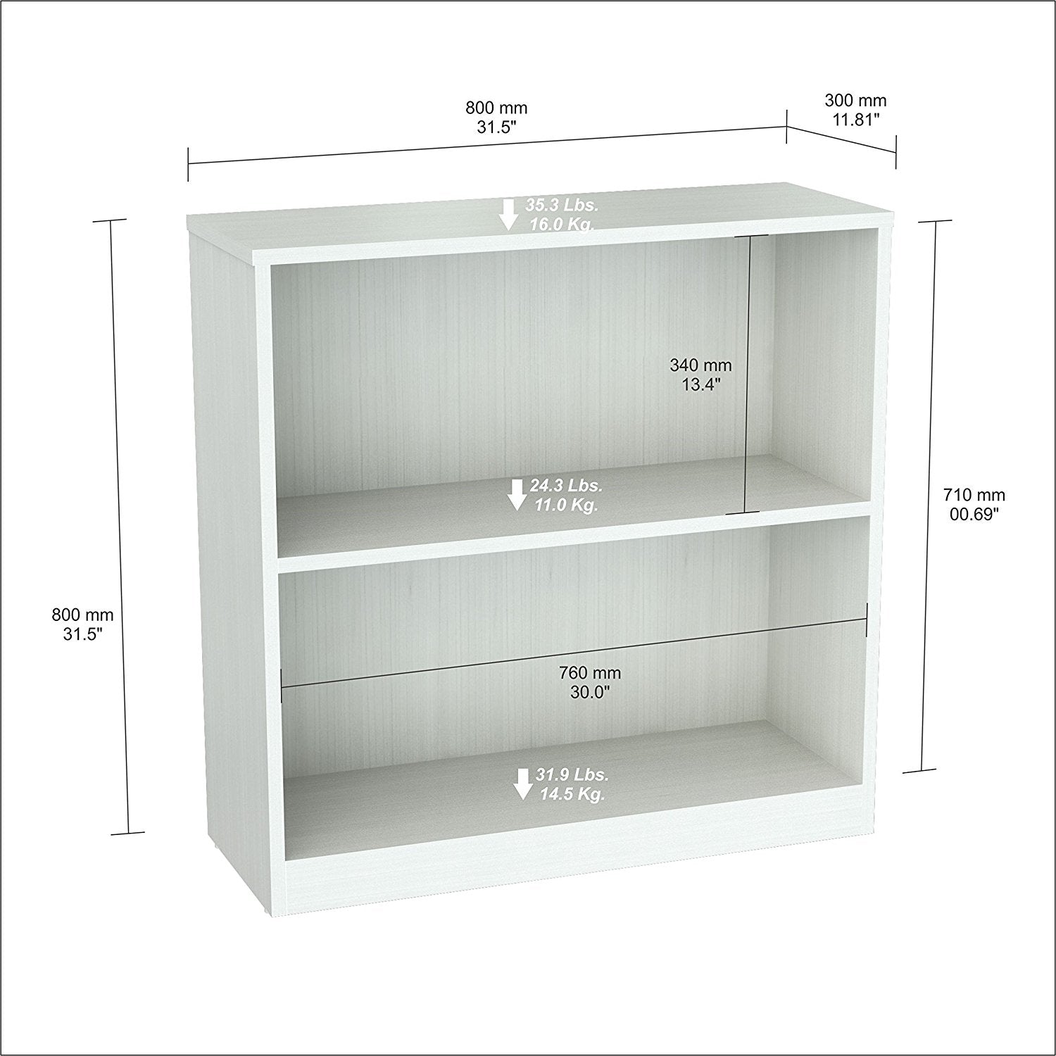 31.5" Lacrina White Melamine and Engineered Wood Bookcase