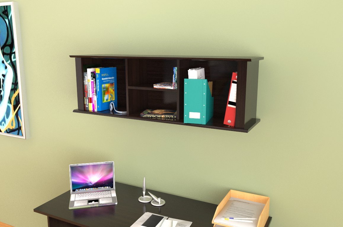 15" Espresso Melamine and Engineered Wood Wall Mounted Hutch